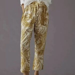 Anthropologie Pilcro  Linen Surf The Cottage Preppy Green Floral Pants